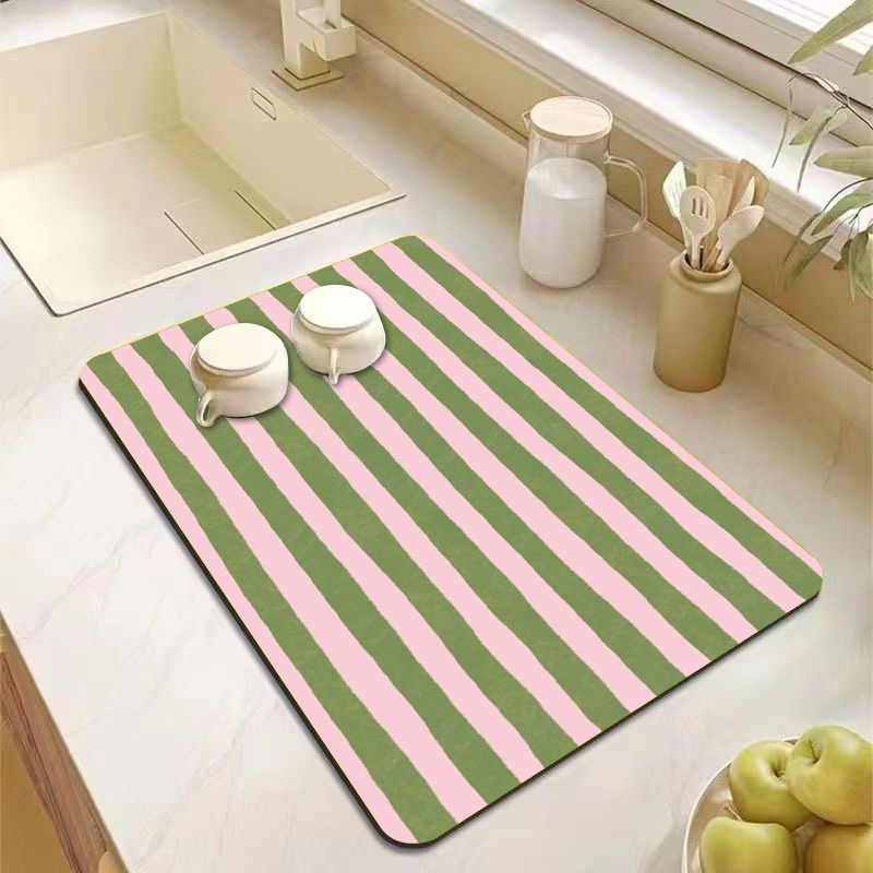 Commercial Kitchen Tables - แผ่นรองจานลายทางสีชมพูเขียวสวยงาม แผ่นรองจานตกแต่งสำหรับครัว แผ่นรองจานลายสีน้ำน่ารักสำหรับคาเฟ่ บาร์ โต๊ะอาหาร