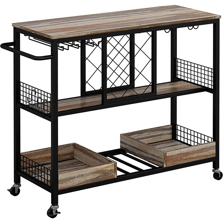 Commercial Kitchen On Wheels - โต๊ะวางไวน์, รถเข็นบาร์อุตสาหกรรมแบบมีล้อ รถเข็นเก็บของในครัวสำหรับบ้าน โครงไม้และโลหะ