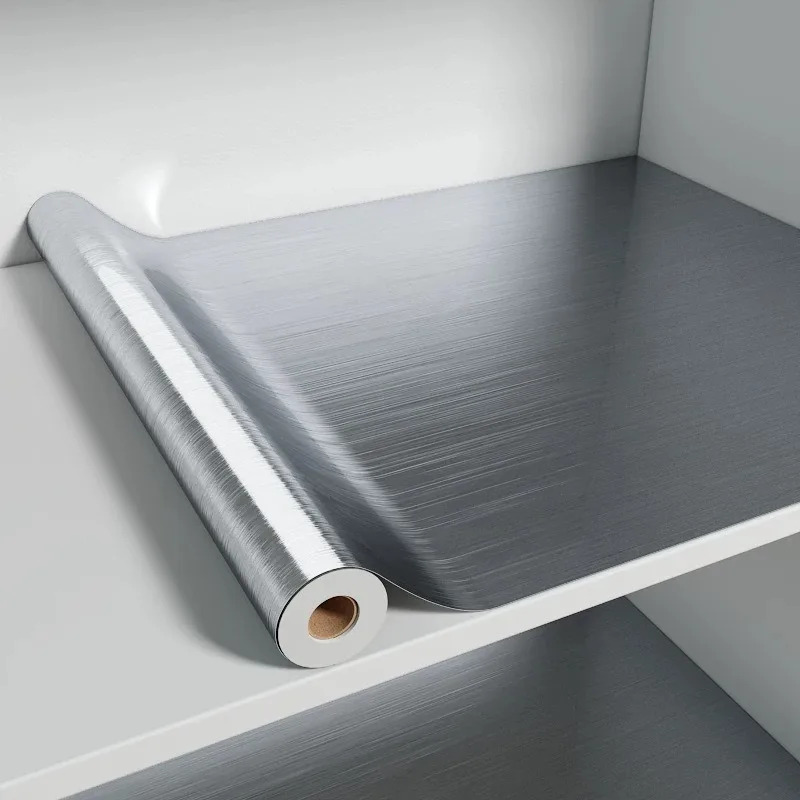 Commercial Kitchen Wall Panels - ฟิล์มตกแต่งผนัง PVC สแตนเลสสีเงินขัดเงา แบบลอกออกได้ กันน้ำ กันน้ำมัน