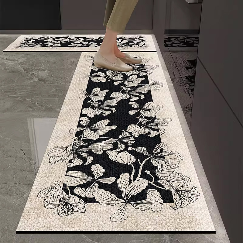 Commercial Kitchen Vinyl Flooring - พรมปูพื้นห้องครัวกันน้ำกันลื่นกันน้ำมัน หนังเทียม พีวีซี ลายยาว วัสดุไวนิล สไตล์เรโทร