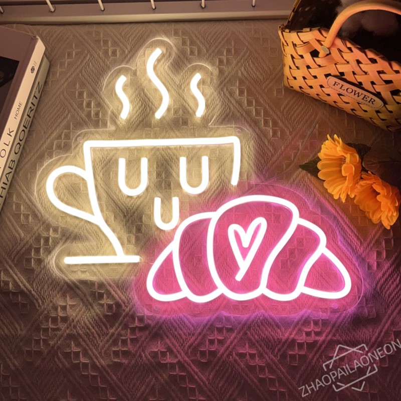 Commercial Kitchen Light - กาแฟขนมปังป้ายนีออน Croissant Neon Light ร้านอาหารอาหารเช้า Shop