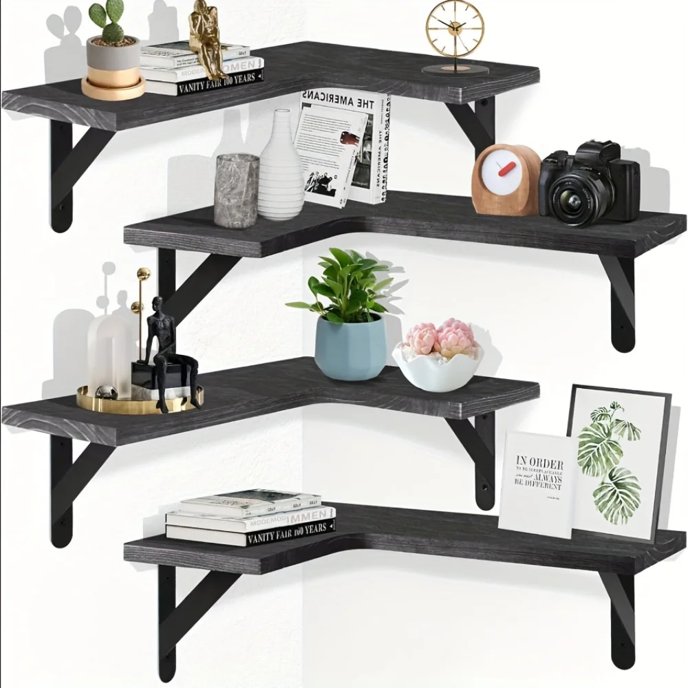 Commercial Kitchen Rack - ชั้นวางของติดผนังลายไม้ธรรมชาติ สำหรับจัดเก็บมุมห้อง ตกแต่งบ้านสไตล์ร่วมสมัย ใช้จัดระเบียบในครัว