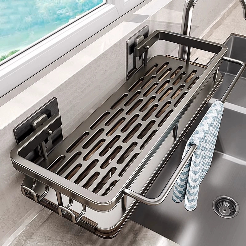 Commercial Kitchen Rack - ชั้นวางของในครัวอเนกประสงค์, ราวตากผ้า, ที่เก็บไม้ถูพื้น, ติดผนังแบบไม่ต้องเจาะ, ชั้นวางเครื่องเทศในบ้าน, อ่างล้างจาน