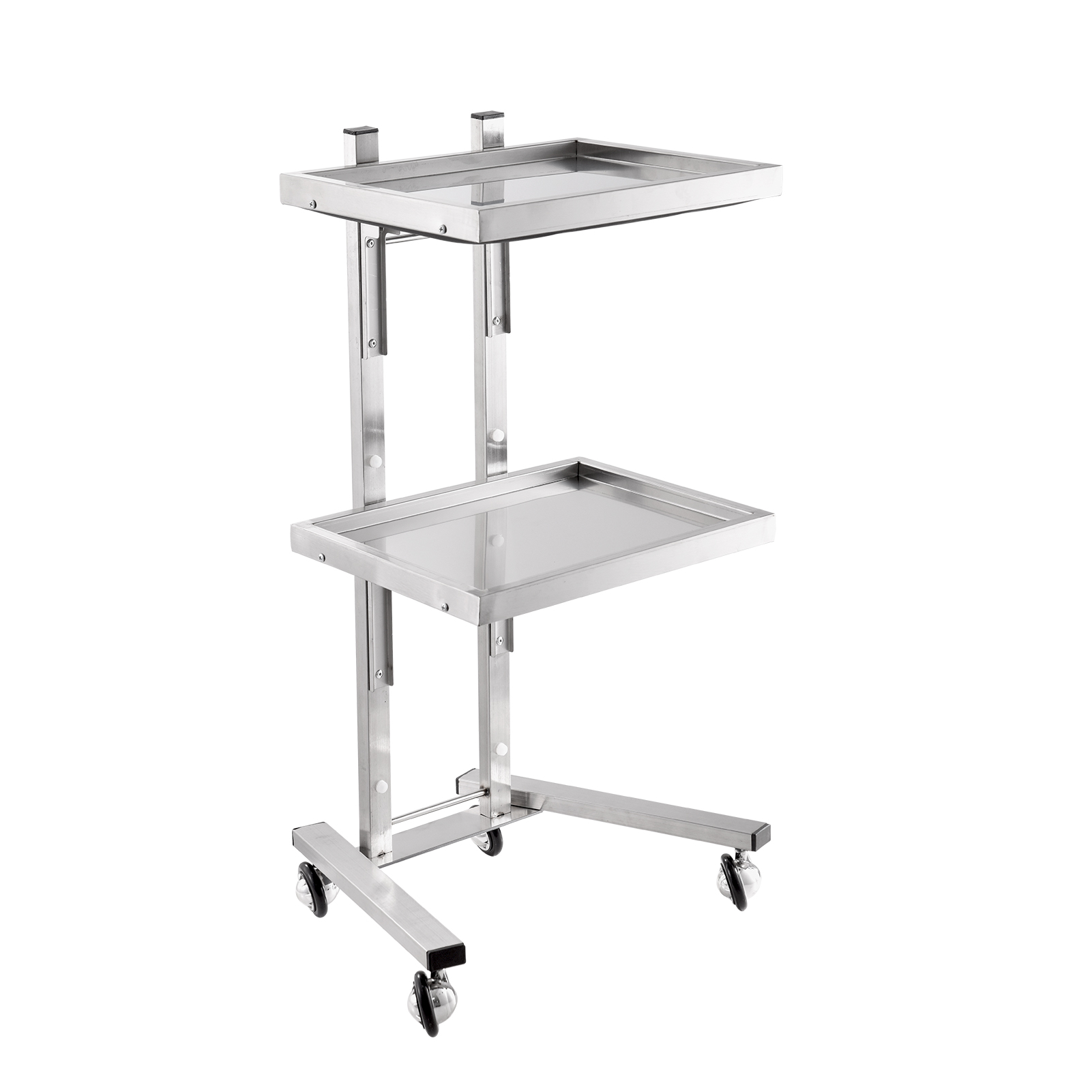 Commercial Kitchen On Wheels - รถเข็นซิลเวอร์ซาลอนแบบมีล้อ, รถเข็นถาดวางของ 2 ชั้น, ชั้นวางของสแตนเลสแบบพับได้พร้อมล้อสำหรับห้องครัว, ห้องเรียน,