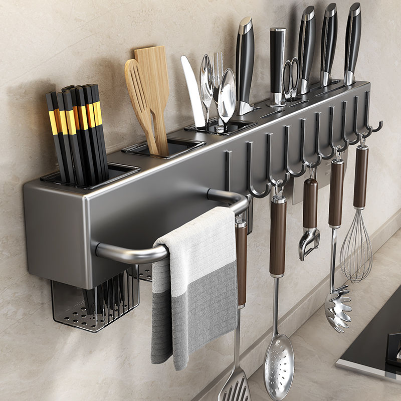 Commercial Kitchen Utensil Holder - ชั้นวางของในครัวแบบไม่ต้องใช้เครื่องมือ, อุปกรณ์ครัว, ที่วางตะเกียบติดผนังอเนกประสงค์, ที่เก็บมีดและอุปกรณ์ต่างๆ