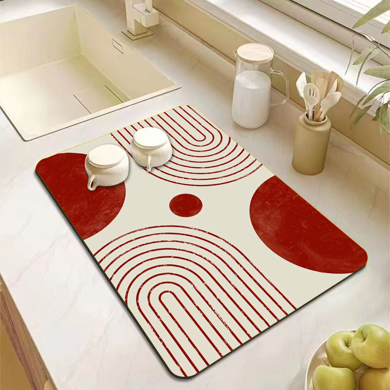 Commercial Kitchen Tables - แผ่นรองจานกันลื่นลายเส้นเรขาคณิตสีเทา-ดำ สไตล์มินิมอล สำหรับวางบนเคาน์เตอร์ครัว โต๊ะกาแฟ หรือโต๊ะบาร์ ตกแต่งสไตล์โมเดิร์น