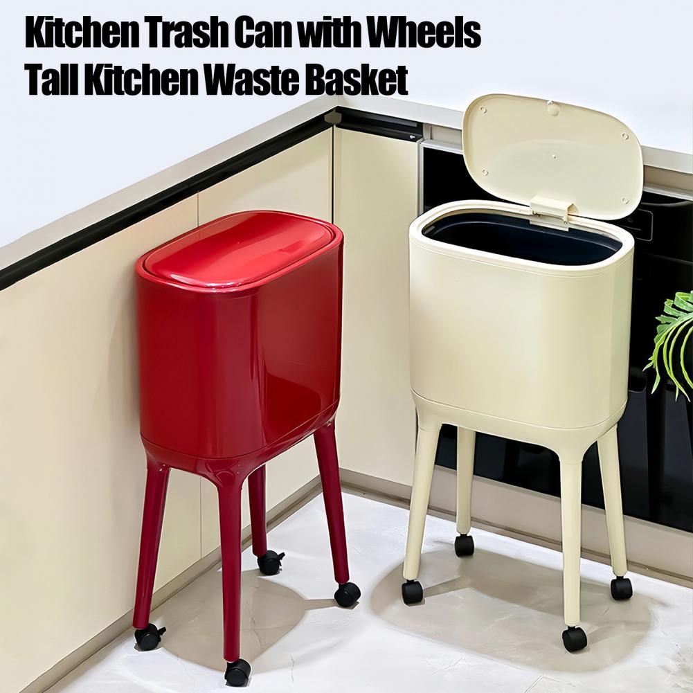 Commercial Kitchen On Wheels - ถังขยะในครัวแบบกดฝา พร้อมล้อเลื่อน ขนาด 16 ลิตร ขาตั้งสูง