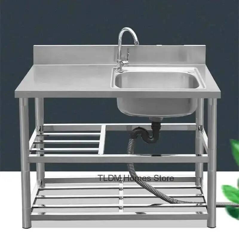 Commercial Kitchen Light - อ่างล้างจานครัวเชิงพาณิชย์สมัยใหม่พร้อมขาตั้ง อ่างล้างจานสแตนเลสหรูหรา พร้อมตู้เก็บของในตัว