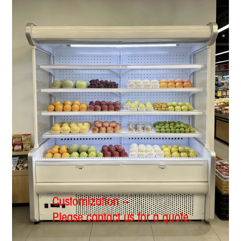 Refrigerated Display Case - ตู้แช่เย็นโชว์สินค้าแบบเปิดหลายชั้นพร้อมระบบทำความเย็นด้วยคอมเพรสเซอร์และระบบควบคุมอุณหภูมิแบบดิจิตอล