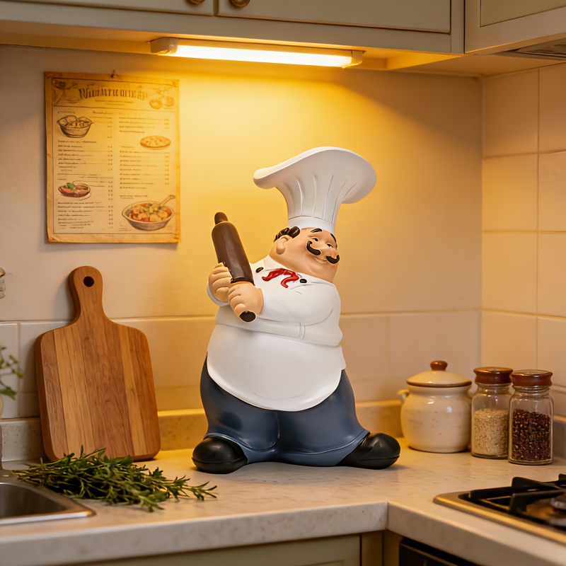Commercial Kitchen Tables - รูปปั้นเรซิ่นเชฟหนวดเคราพร้อมไม้คลึงแป้ง，ของตกแต่งห้องครัว/ของตกแต่งร้านอาหาร/ของตกแต่งโต๊ะ/ของตกแต่งบ้าน