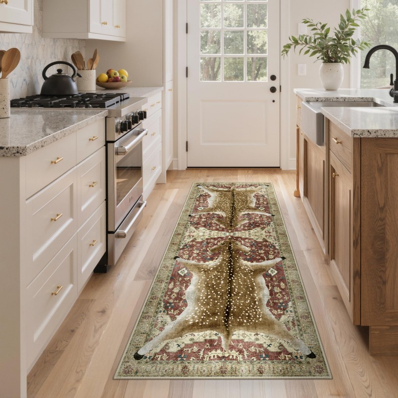 Commercial Kitchen Background - พรมลายเห็ด ลายผีเสื้อ พื้นหลังสีดำ ลายภาพประกอบพฤกษศาสตร์ พรมปูพื้นกันลื่น สำหรับห้องโถง