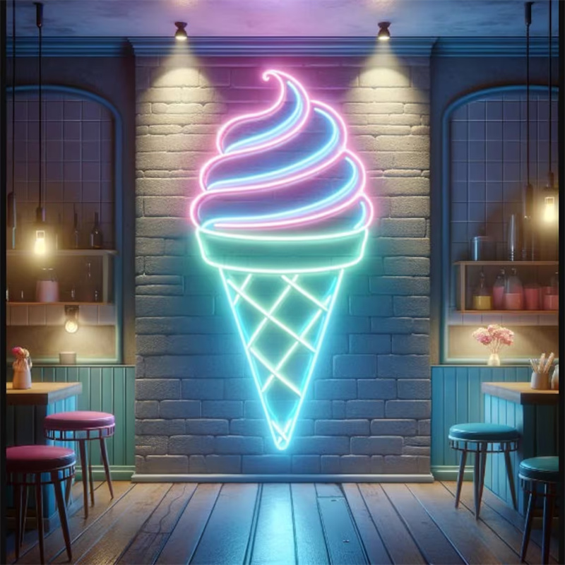 Commercial Kitchen Light - ไอศกรีมไฟนีออน LED | แขวนผนังตกแต่งสำหรับบ้าน, ปากการูปหัวใจบาร์, ปากการูปหัวใจครัว