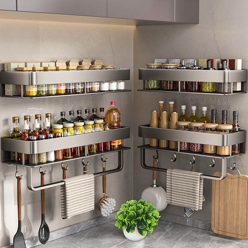 Commercial Kitchen Rack - ชั้นวางของในครัวอะลูมิเนียม ชั้นวางของในห้องน้ำ ไม่ต้องเจาะผนัง ชั้นวางแขวน ติดผนัง สำหรับห้องครัว