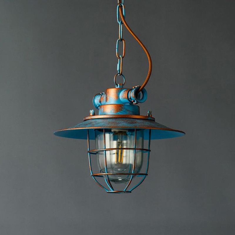Commercial Kitchen Light - โคมไฟระย้าแก้ววินเทจ สไตล์ลอฟท์ อเมริกัน กันน้ำ โคมไฟห้อยโซ่โลหะทรงกรง ย้อนยุค