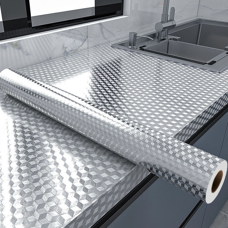 Commercial Kitchen Wall Panels - สติกเกอร์ติดผนังครัวกันน้ำมัน อลูมิเนียมฟอยล์ แบบติดเอง กันน้ำ สำหรับเคาน์เตอร์ ลิ้นชัก