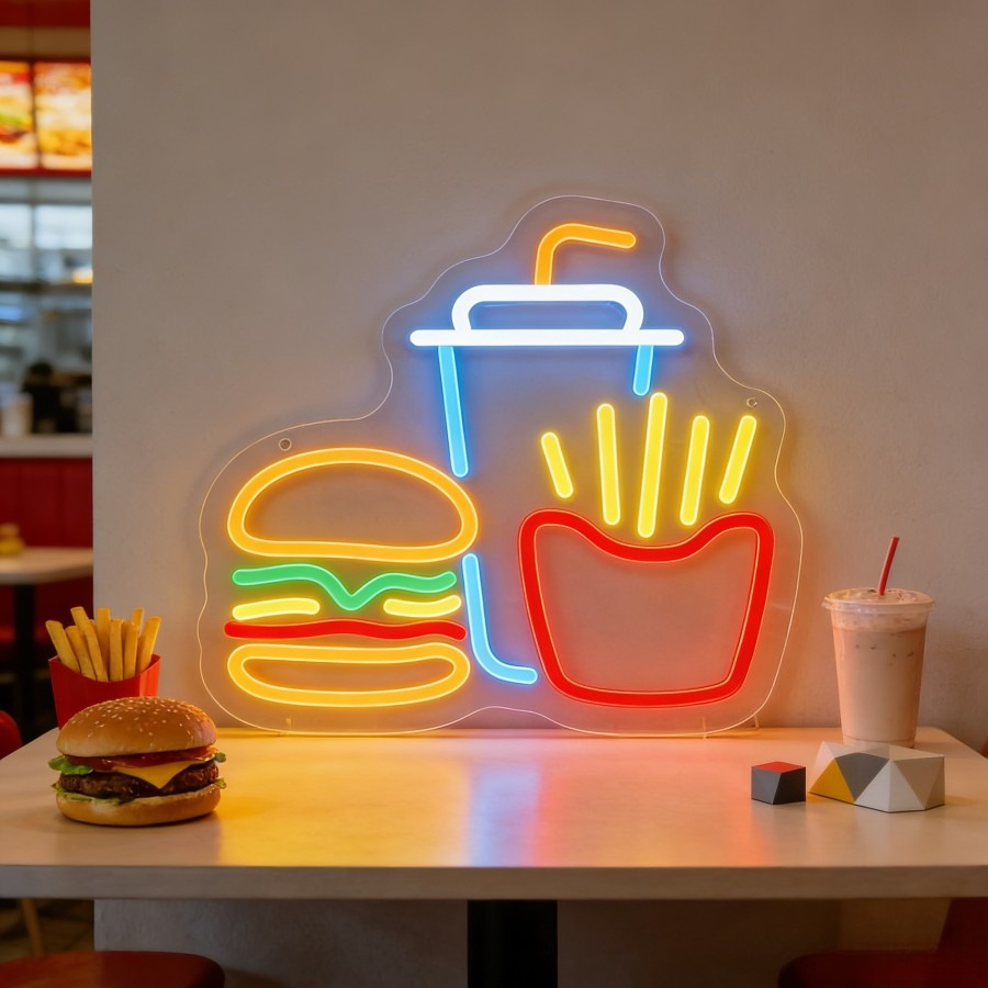 Commercial Kitchen Light - เบอร์เกอร์ เฟรนช์ฟรายส์ เครื่องดื่ม อาหารจานด่วน ป้ายไฟ LED