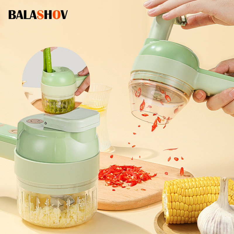 Commercial Kitchen Products - 4In1 เครื่องตัดผักไฟฟ้าชุดมือถือไร้สายไฟฟ้ากระเทียม Masher Chopper อาหารเครื่องบดเนื้ออาหาร Peel