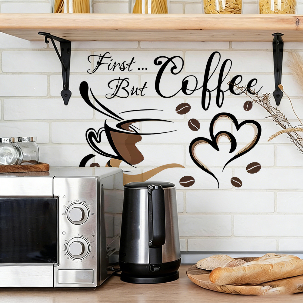 Commercial Kitchen Wall Panels - สติ๊กเกอร์ติดผนังร้านกาแฟ 1 แพ็ค แบบถอดได้ กันน้ำ พร้อมข้อความตกแต่ง