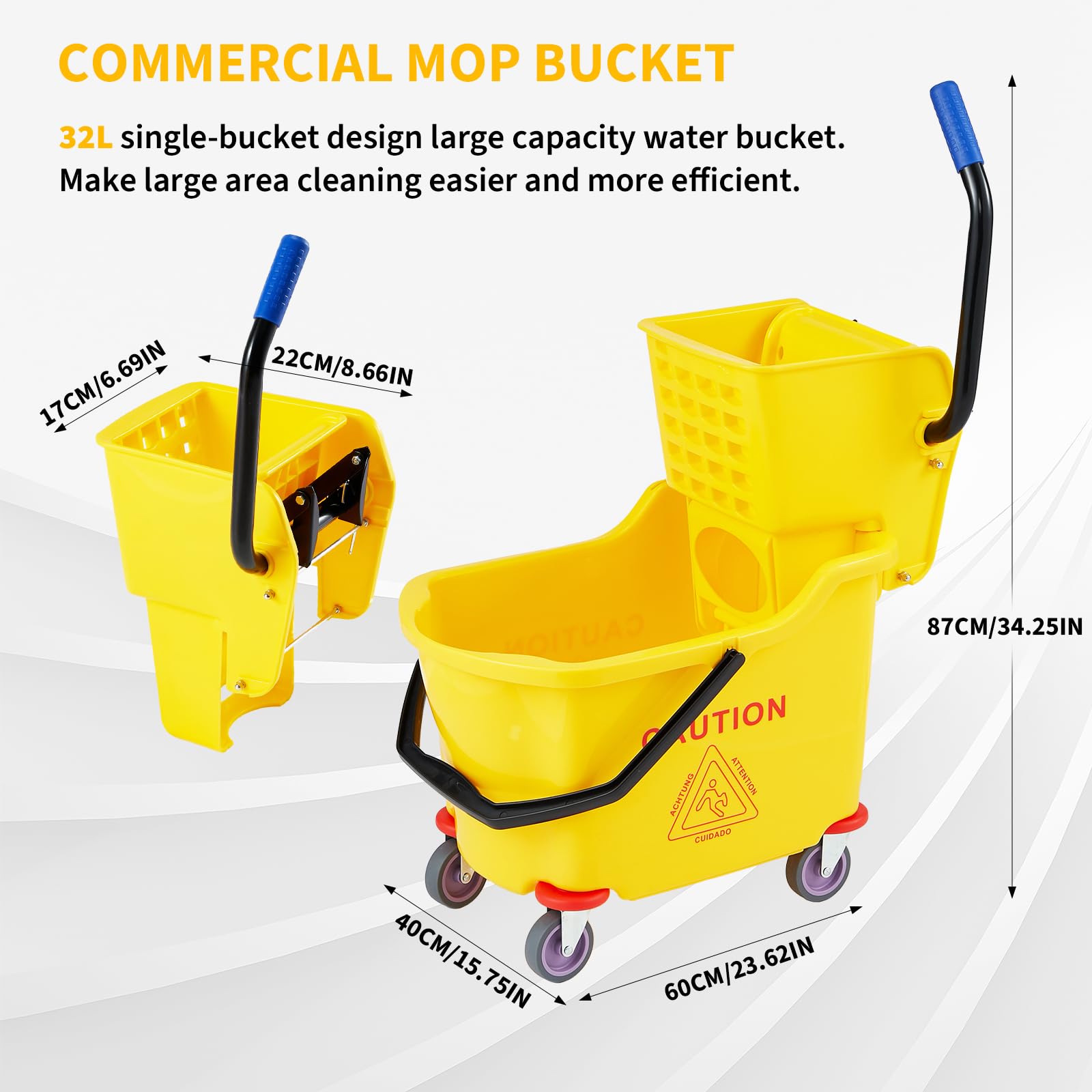ถังถูพื้นแบบมีล้อพร้อมที่บีบน้ - Commercial Kitchen On Wheels บทวิจารณ์และราคา