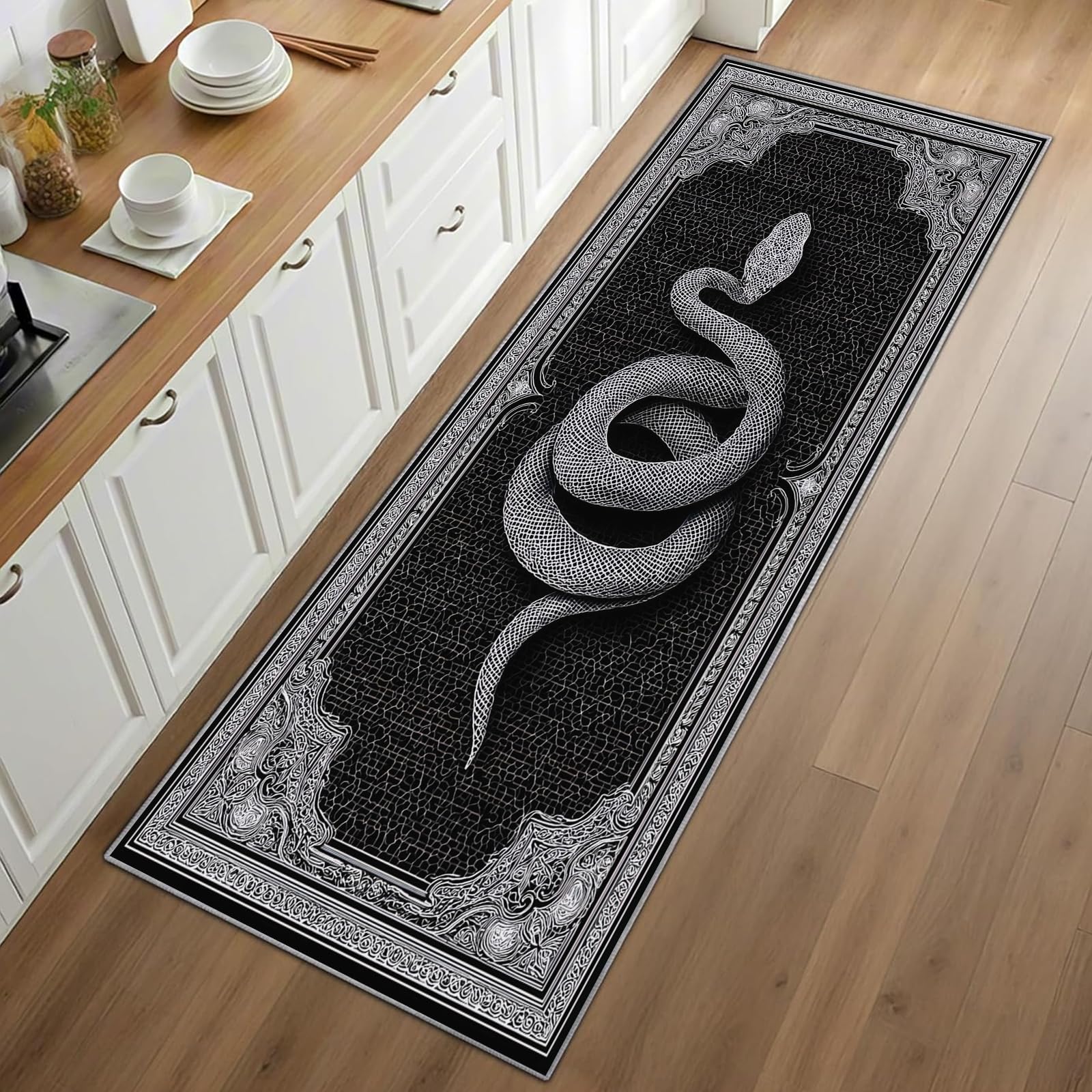พรมลายงูแบบกอธิค พื้นหลังสีดำ  - Commercial Kitchen Background บทวิจารณ์และราคา