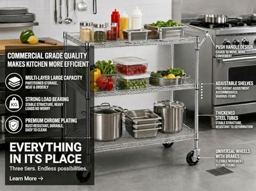 รถเข็นครัวอเนกประสงค์แบบ 3 ชั้ - Commercial Kitchen On Wheels บทวิจารณ์และราคา