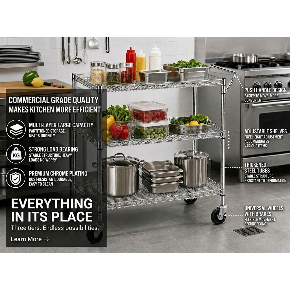 รถเข็นครัวอเนกประสงค์แบบ 3 ชั้ - Commercial Kitchen On Wheels บทวิจารณ์และราคา